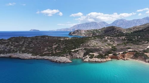 Aerial video above the beach of Voulisma Beach, Crete, Greece