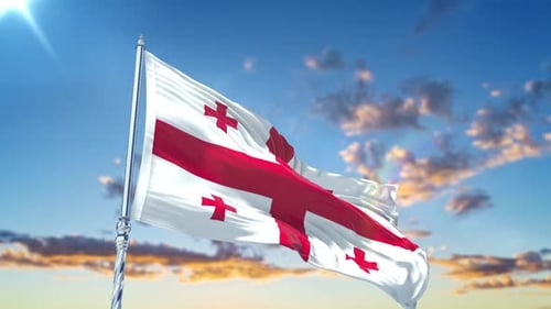 Realistisch wehende Flagge von Georgia mit Himmel