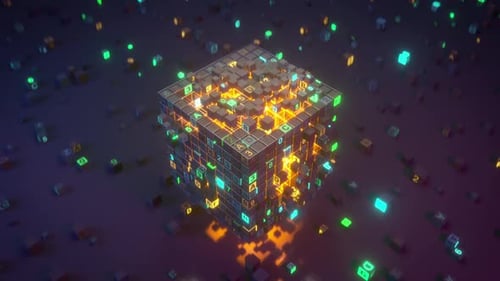 Würfel mit beweglichen Blöcken. Science-Fiction-Technologiedesign. Nahtlose Schleife