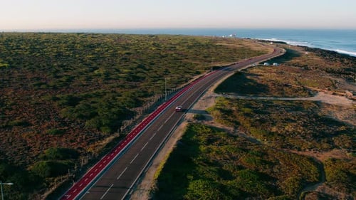 Drone Shot of Convertible Vintage Red Car on Road