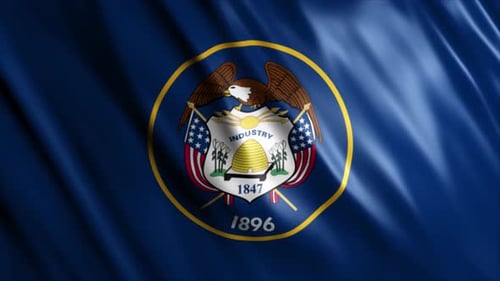 Realistic Waving Utah State Flag Animation with Seal