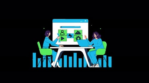 Two women collaborating at a modern workspace