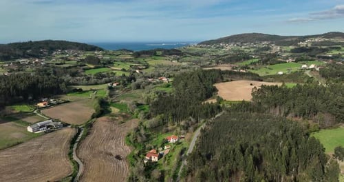 Arteixo Landscape During Summer In The A Coruña Province, Galician, Spain. - aerial