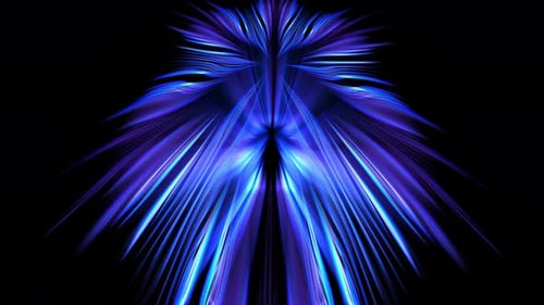 Animation of vibrant blue purple feather effect on black background