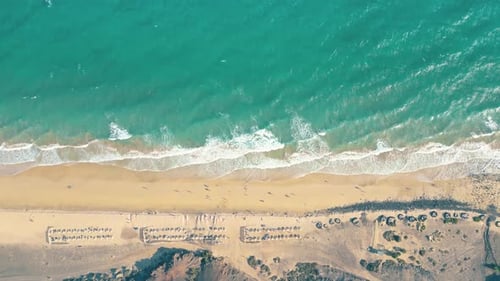 Summer seascape beautiful waves, blue sea water in sunny day. Esquinzo beach, Spain, Canary Island T