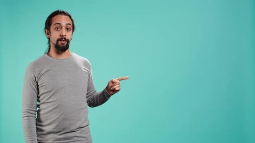 Man Showing Copy Text Space Doing Advertisement