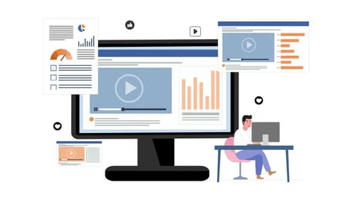 Animated Computer User with Digital Data Interface