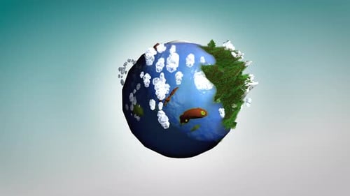 Stylized Low Poly Earth Planet Rotation with Clouds