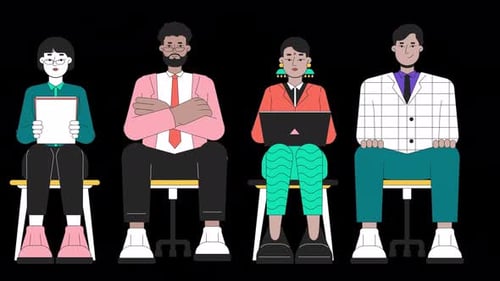 Flat Design Animation of Diverse Business People Sitting