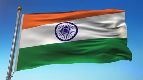 India National Flag Waving Animation Against Blue Sky Loop