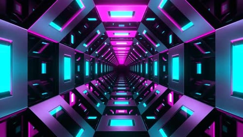 Pink And Cyan Mirrored Octagon Tunnel Background Vj Loop In 4K