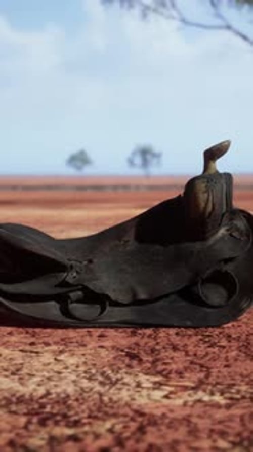 Old Decorated Mexican Saddle Lying on Sand