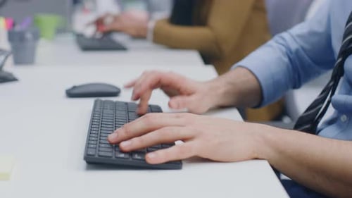In Modern Office: Businessman Sitting and Working at His Desktop Computer, Project Manager and Fema