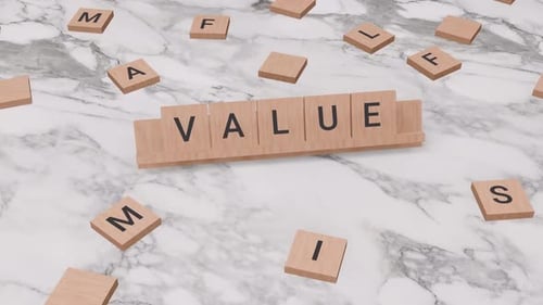 Animated Word Value on Marble Surface with Scrabble Tiles