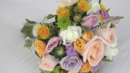 Wedding Bouquet of Colorful Roses in Close-Up