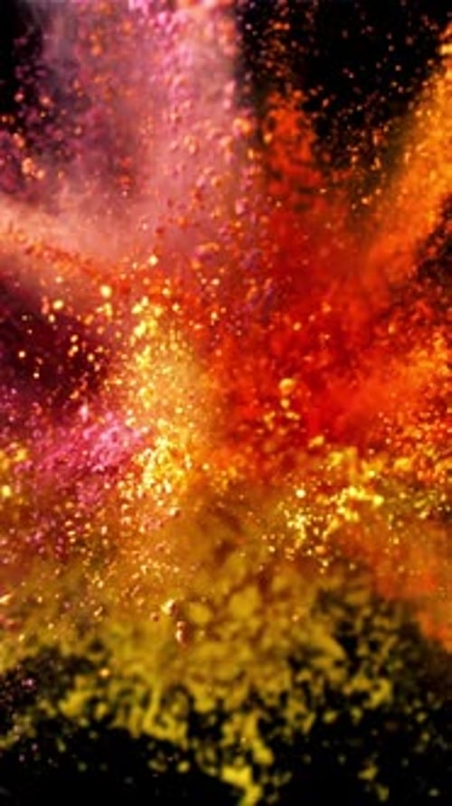 Super Slow Motion Explosion of Color Powder on Black Background Filmed on a Highspeed Camera at 1000