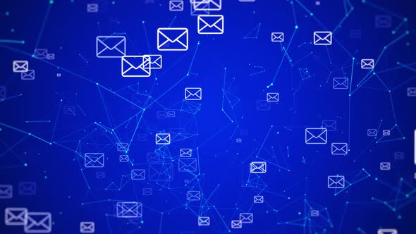 Abstract Digital Network with Floating Email Icons Background ...