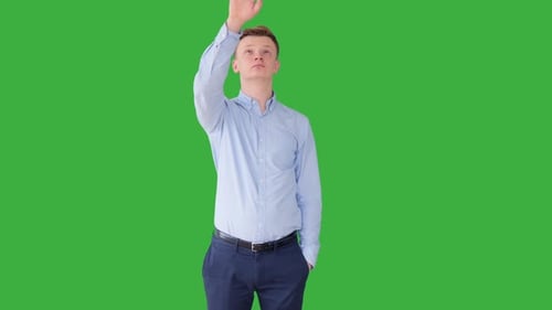 Young Caucasian Man Isolated on Green Screen Background