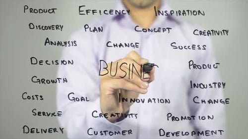Writing Business Concepts on Glass Surface