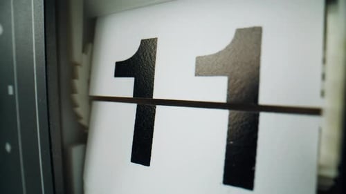 Flip Clock Changing Numbers on White Panels Closeup Macro View Retro Flipclock