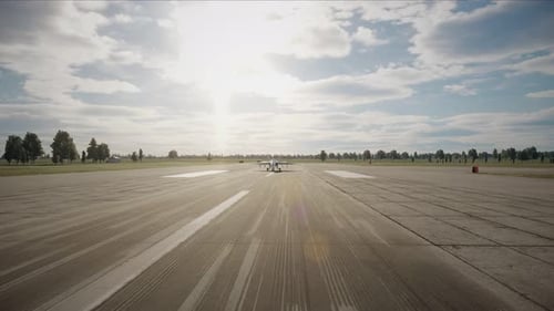 F-18 fighter jet taking off from a runway. Computer animation