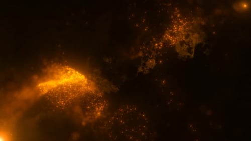 Abstract background of orange yellow fiery flying energy particles of energy magic waves