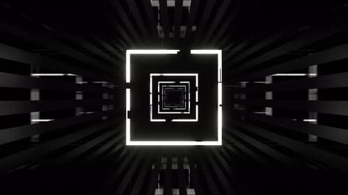 Weißer quadratischer Cyber-Korridor mit abstraktem Neonglühhintergrund Vj Loop in 4K