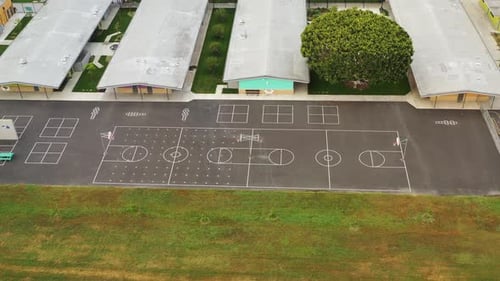 4k aerial drone shot of an empty playground due to the social distancing protocols during the COVID