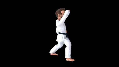 Lustiger 3D-Cartoon-Karateka, der einen Jordan Age Uke macht (mit Alphakanal)