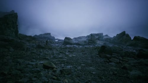 Misty Craggy Ridge Featuring Loose Rocks and Cool Twilight Hues