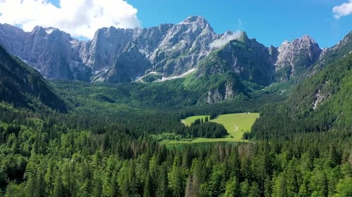 Lake of Fusine (Lago Superiore di Fusine) and the Mountain Range of Mount Mangart, Julian Alps, Tarv