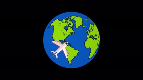 Plane that Travels Over the Earth Alpha Channel 4K