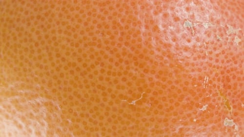 Speckled texture of an orange grapefruit. Macro, rotation.