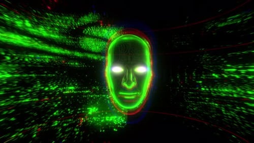 Futuristic Digital Human Head Glitch Technology Loop