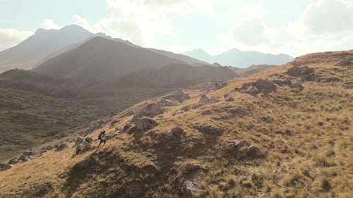 Woman Hike On Rocky Terrain In Scenic Mountains