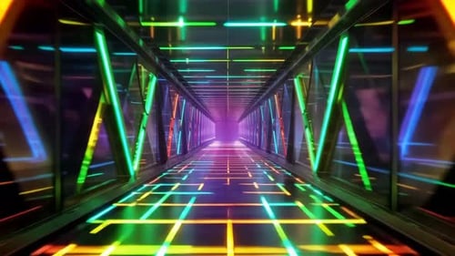 Abstrakter Cyberpunk-Neonlichttunnel-Bewegungsvideohintergrund