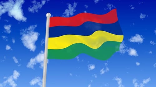 Mauritius Flag Waving Seamless Loop in Blue Sky