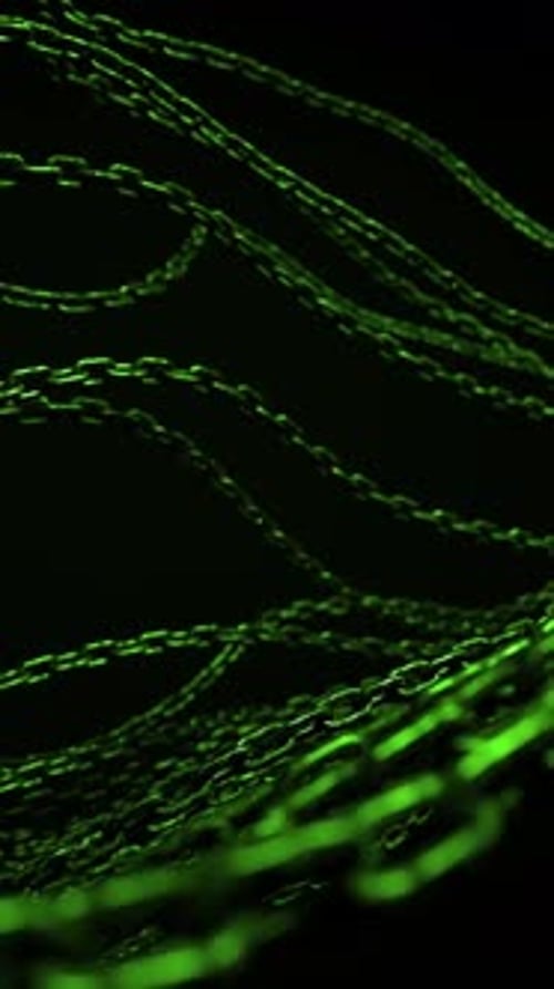 Abstract Green Glowing Chains Motion Background