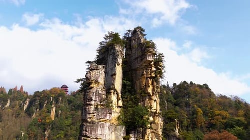 Towering Quartz Sandstone Pillar At Zhangjiajie National Forest Park In Hunan Province, China.