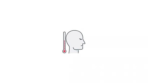 Animated Flat Design Icon of Human Head and Thermometer