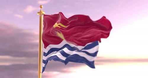 Kiribati Flag Waving Animation on Gold Pole