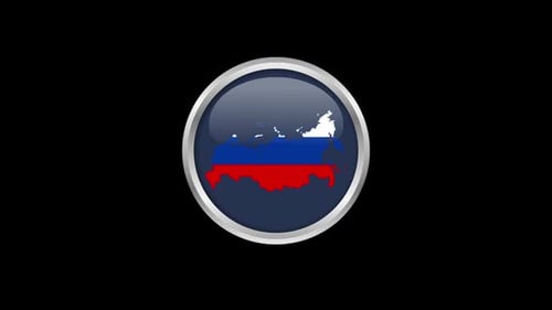Glossy Metallic Button Animation with Russian Flag Map Reveal