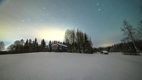 Stars Dance Above Snowy Winter Landscape at Night