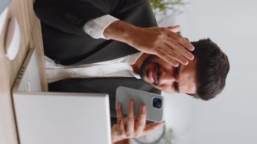 Indian Office Business Man Use Smartphone Surprised By Bad News Fortune Loss Fail Lottery Results