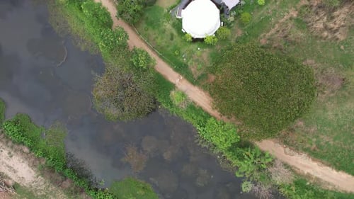 Aerial View of a Glamping or Camping Area with Tents in Khao Yai Nakhon Ratchasima Thailand
