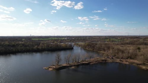 Aerial view of the lake in lower silesia. Bajkal, Siechnice