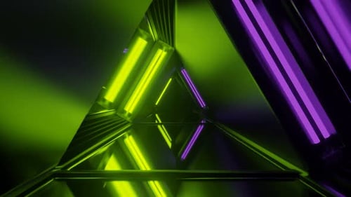 Purple And Lime Neon Glow Mirror Triangular Tunnel Background Vj Loop In HD