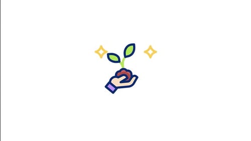 Flat Design Animation: Hand Holding Growing Plant with Sparkles