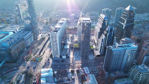 Sunset Downtown At Santiago In Metropolitan Region Chile.