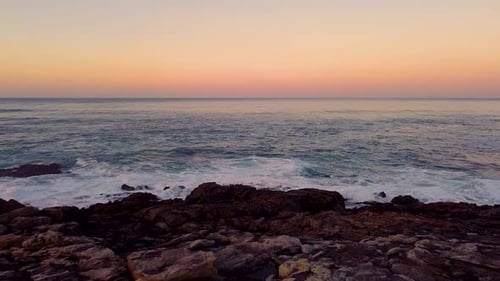 Beautiful Sea Sunset Horizon In Arteixo, Spain - aerial drone shot